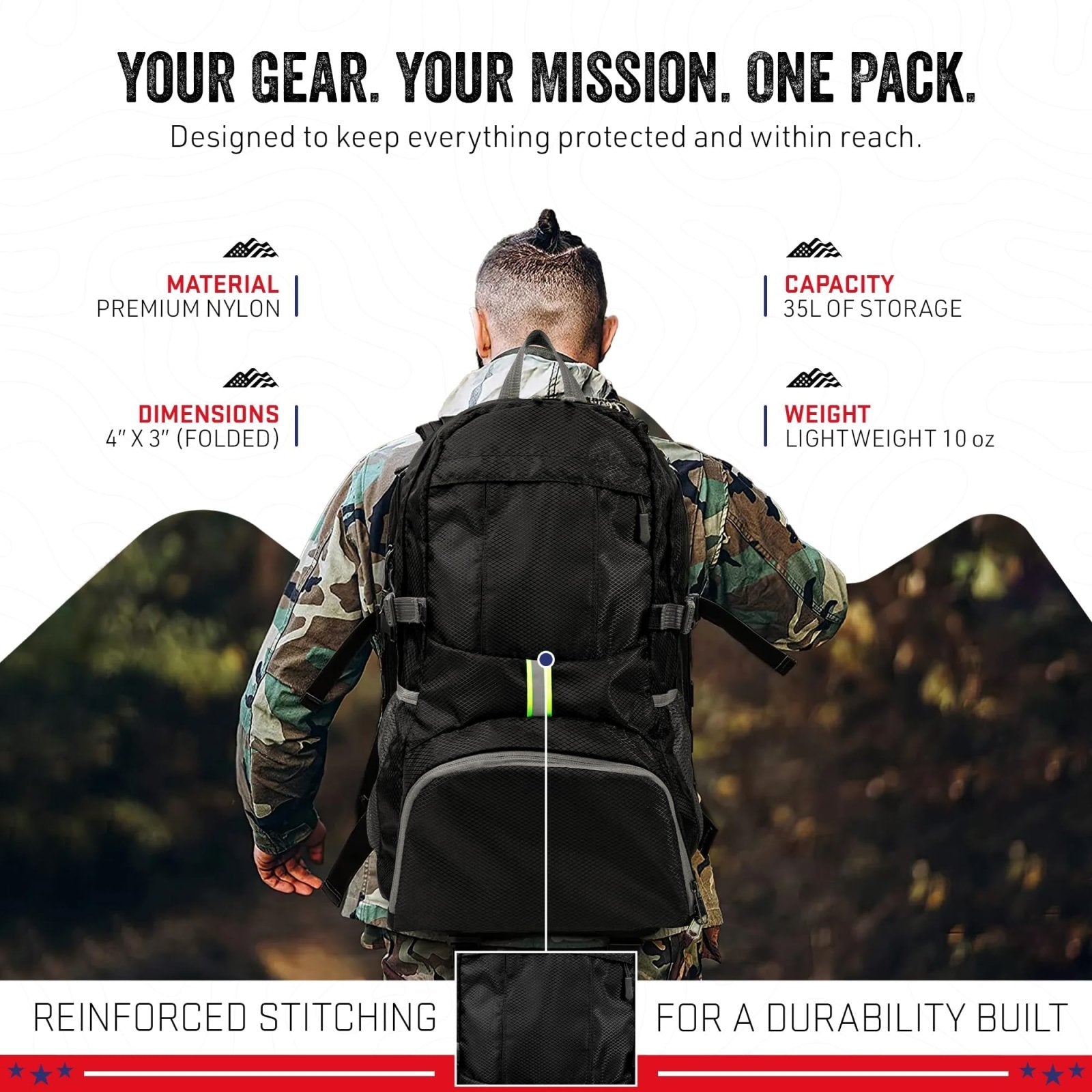 MODERN NEEDS Ready Pack 35L — Foldable Backpack for Travel | Lightweight, Water Resistant Hiking Daypack | Compact, Packable Backpack for Men & Women | Great for Camping & Daily Use