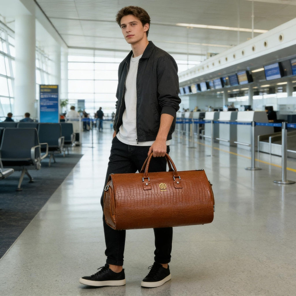 Modoker 2 - in - 1 Waterproof Leather Garment & Duffel Bag, 45L Carry - On Hanging Suitcase with Detachable Shoulder Strap, Wrinkle - Free Travel Luggage for Men & Women, Light Brown
