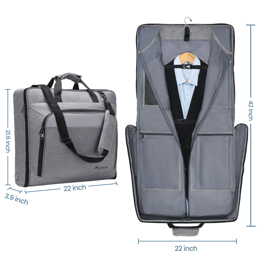 Modoker Carry On Garment Bags for Travel Hanging Clothes Suit Bag Luggage Organizer, Foldable Suit Carrier Gift for Men Women,Grey