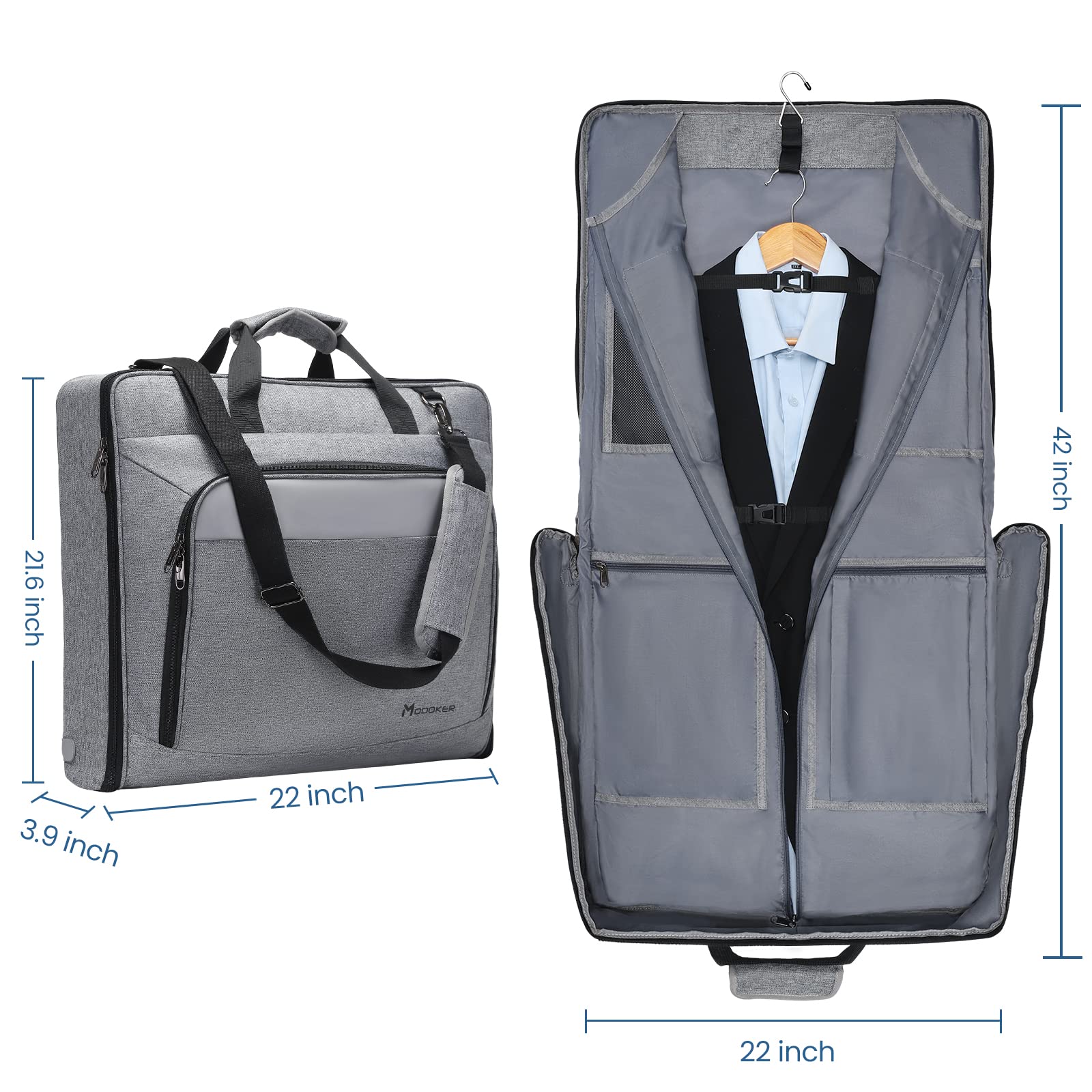 Modoker Carry On Garment Bags for Travel Hanging Clothes Suit Bag Luggage Organizer, Foldable Suit Carrier Gift for Men Women,Grey