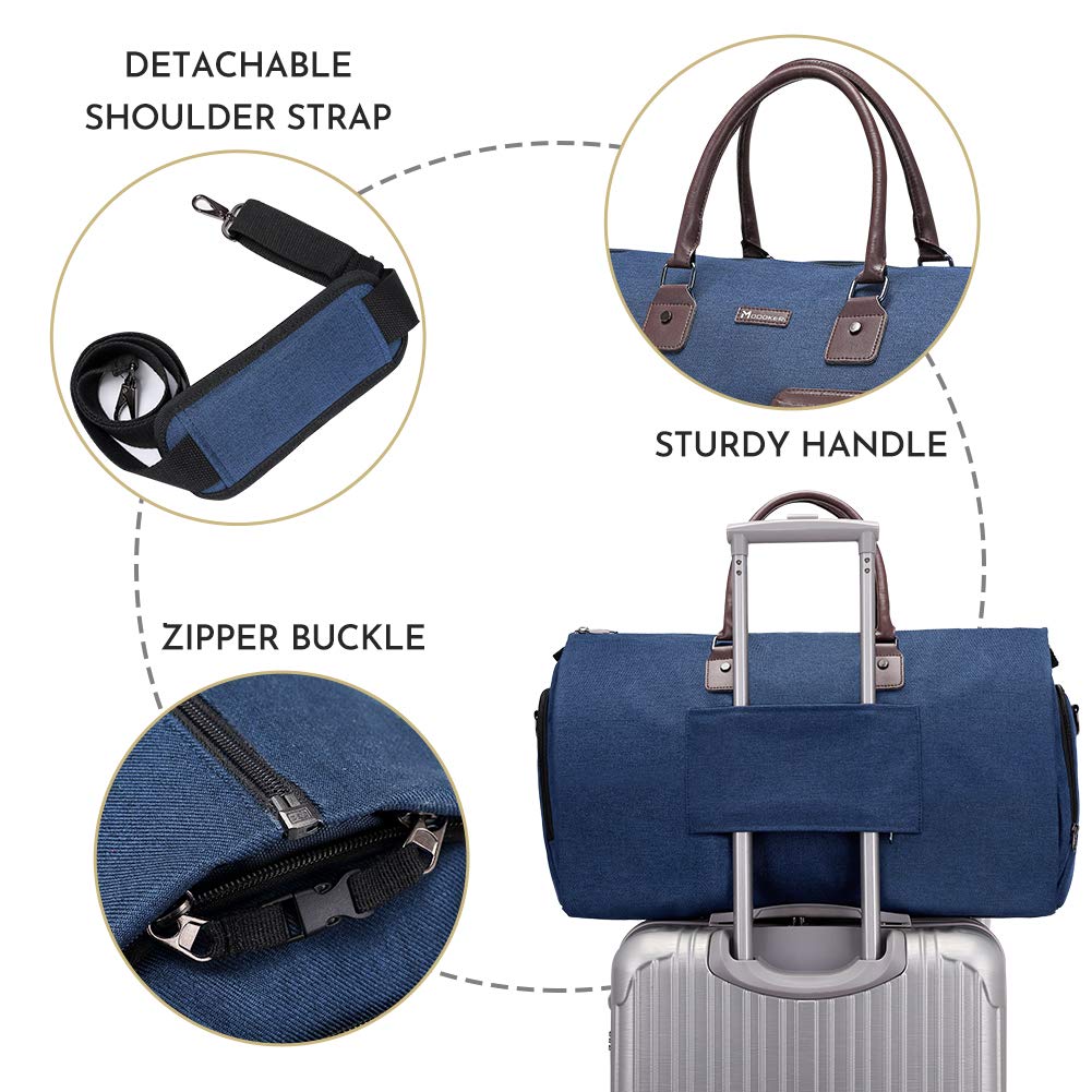 Modoker Convertible Garment Bag with Shoulder Strap, Carry on Garment Duffel Bag for Men Women - 2 in 1 Hanging Suitcase Suit Travel Bags, Blue