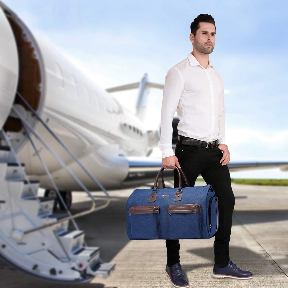 Modoker Convertible Garment Bag with Shoulder Strap, Carry on Garment Duffel Bag for Men Women - 2 in 1 Hanging Suitcase Suit Travel Bags, Blue