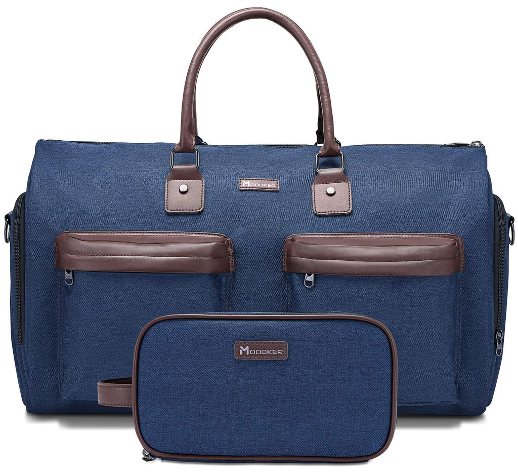 Modoker Convertible Garment Bag with Shoulder Strap, Carry on Garment Duffel Bag for Men Women - 2 in 1 Hanging Suitcase Suit Travel Bags, Blue