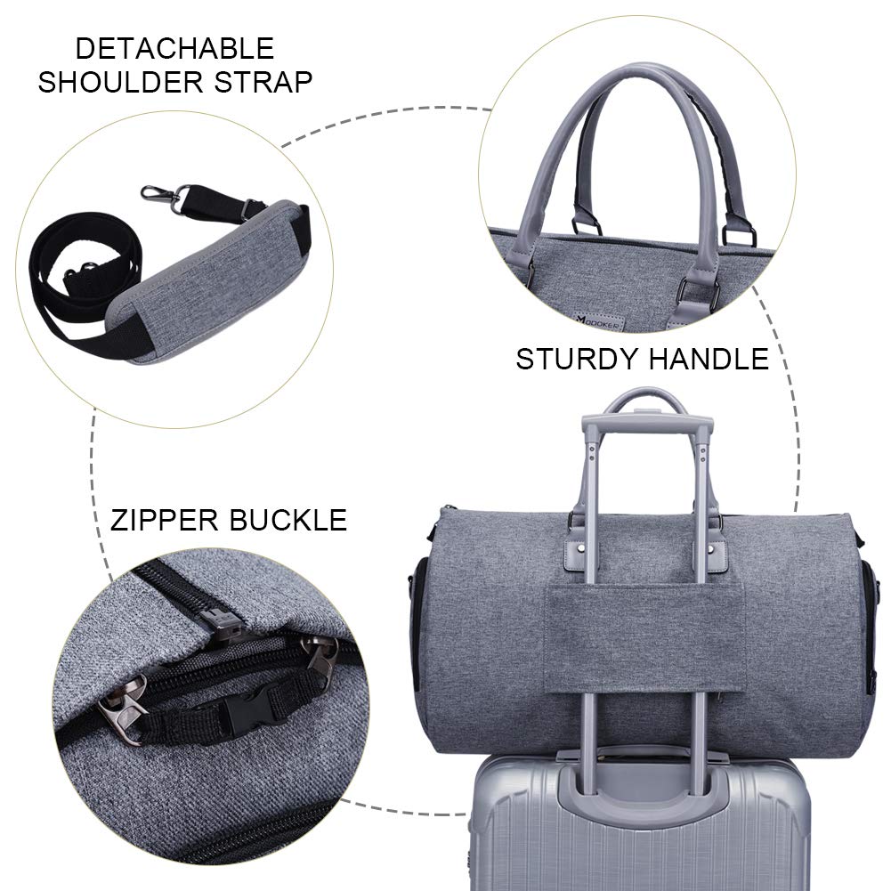 Modoker Convertible Garment Bag with Shoulder Strap, Carry on Garment Duffel Bag for Men Women - 2 in 1 Hanging Suitcase Suit Travel Bags, Grey Heather