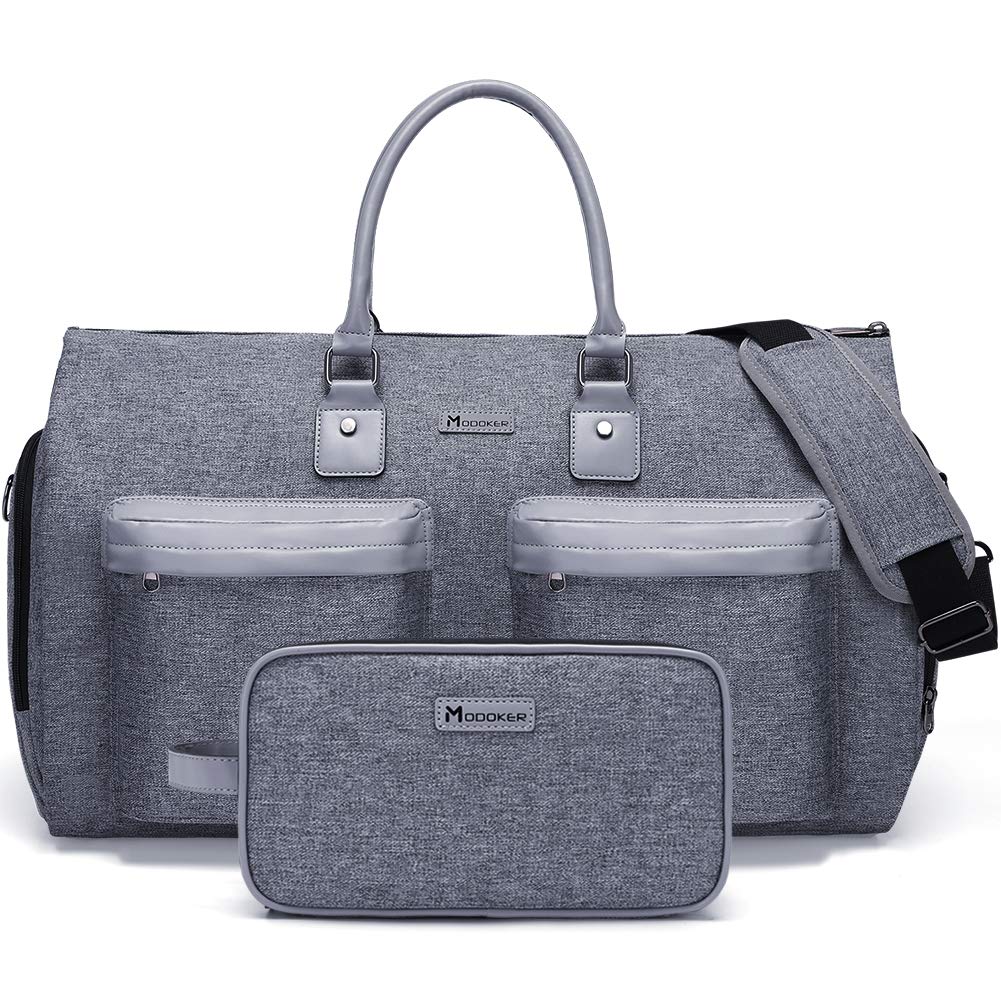 Modoker Convertible Garment Bag with Shoulder Strap, Carry on Garment Duffel Bag for Men Women - 2 in 1 Hanging Suitcase Suit Travel Bags, Grey Heather