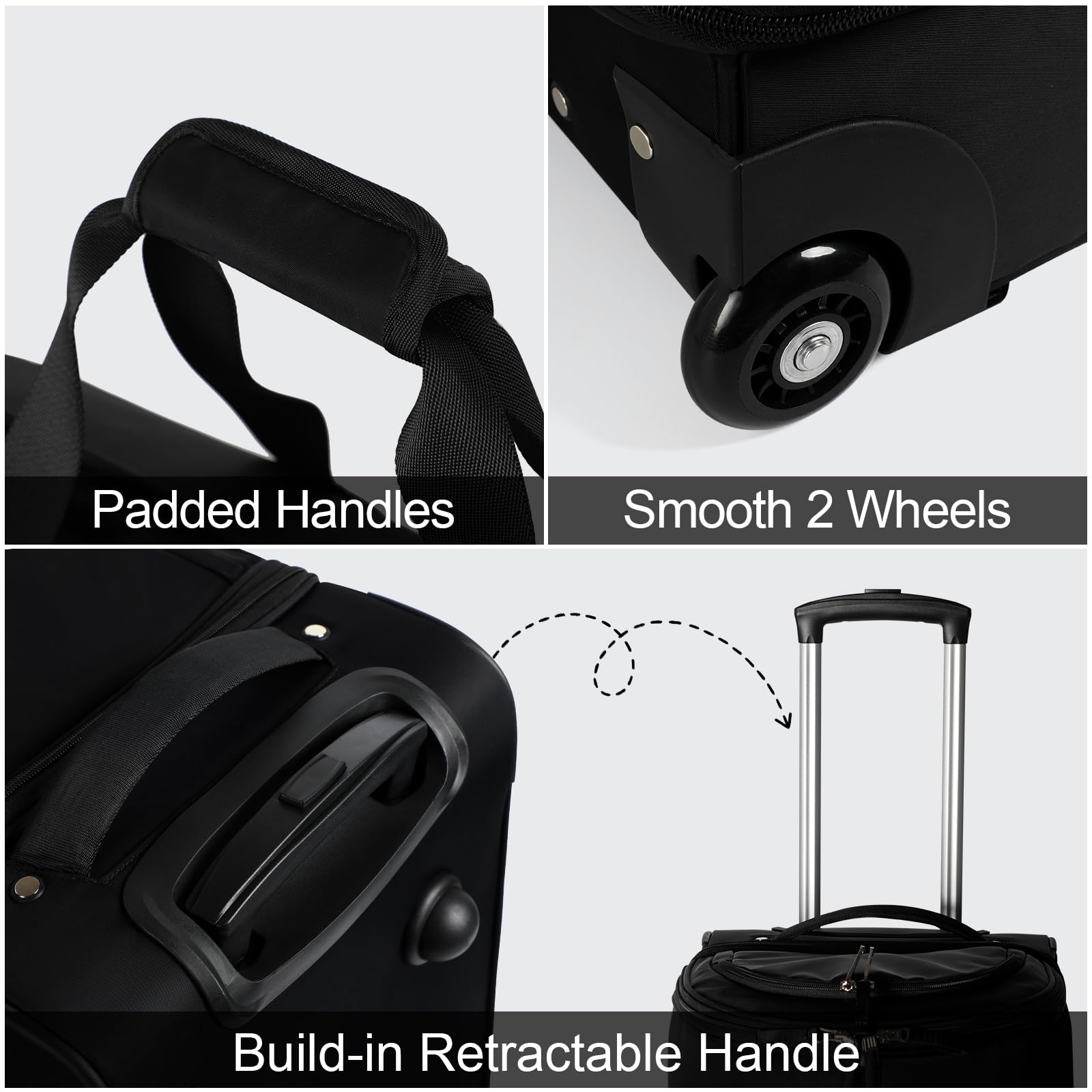 Modoker Convertible Rolling Garment Bag for Travel, Suit Travel Bag with Trolley, Garment Duffel Bag with Wheels & Shoes Compartment for Business Trip, Weekender - Black