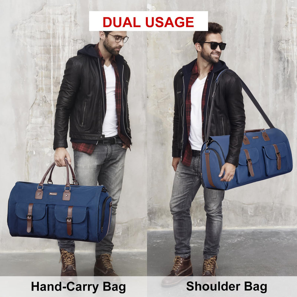 Modoker Convertible Weekender Bag - Canvas Duffle Bags for Travel with Hanging Feature, Blue