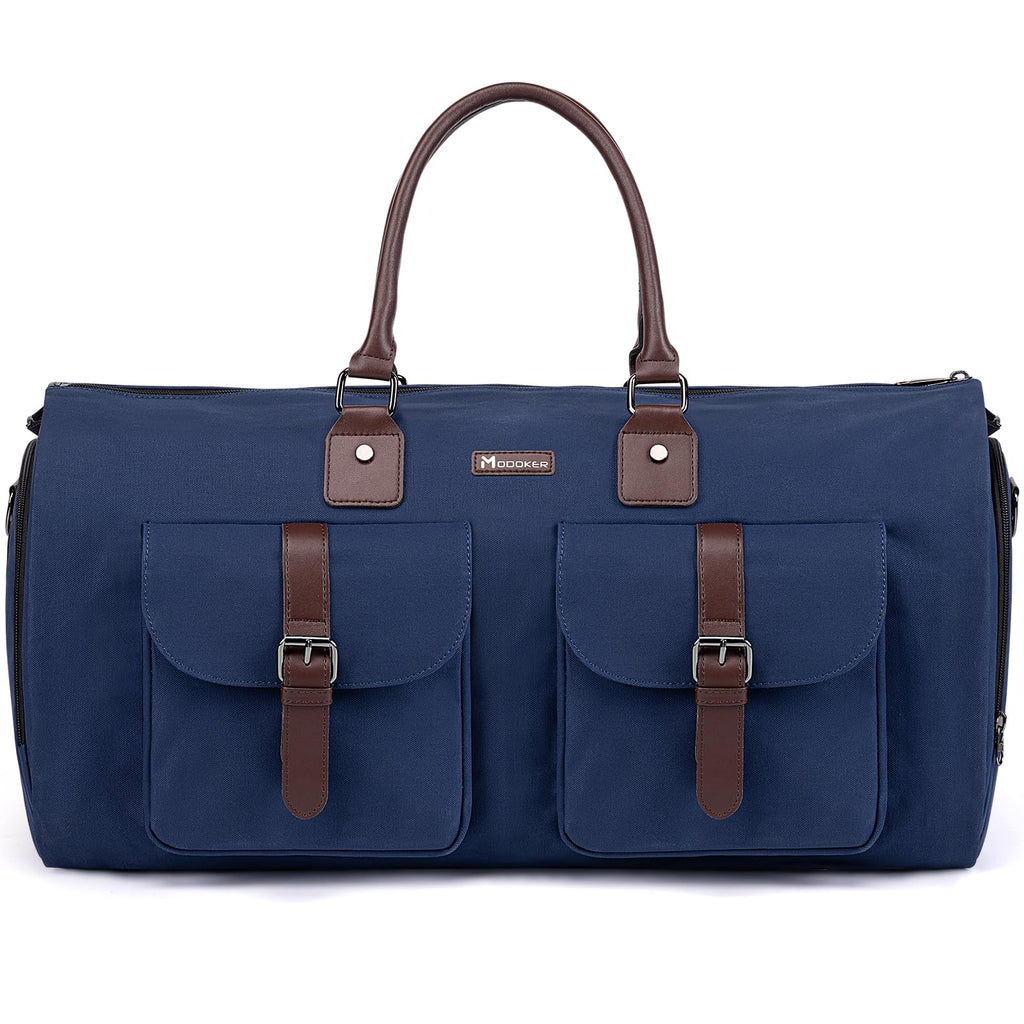 Modoker Convertible Weekender Bag - Canvas Duffle Bags for Travel with Hanging Feature, Blue