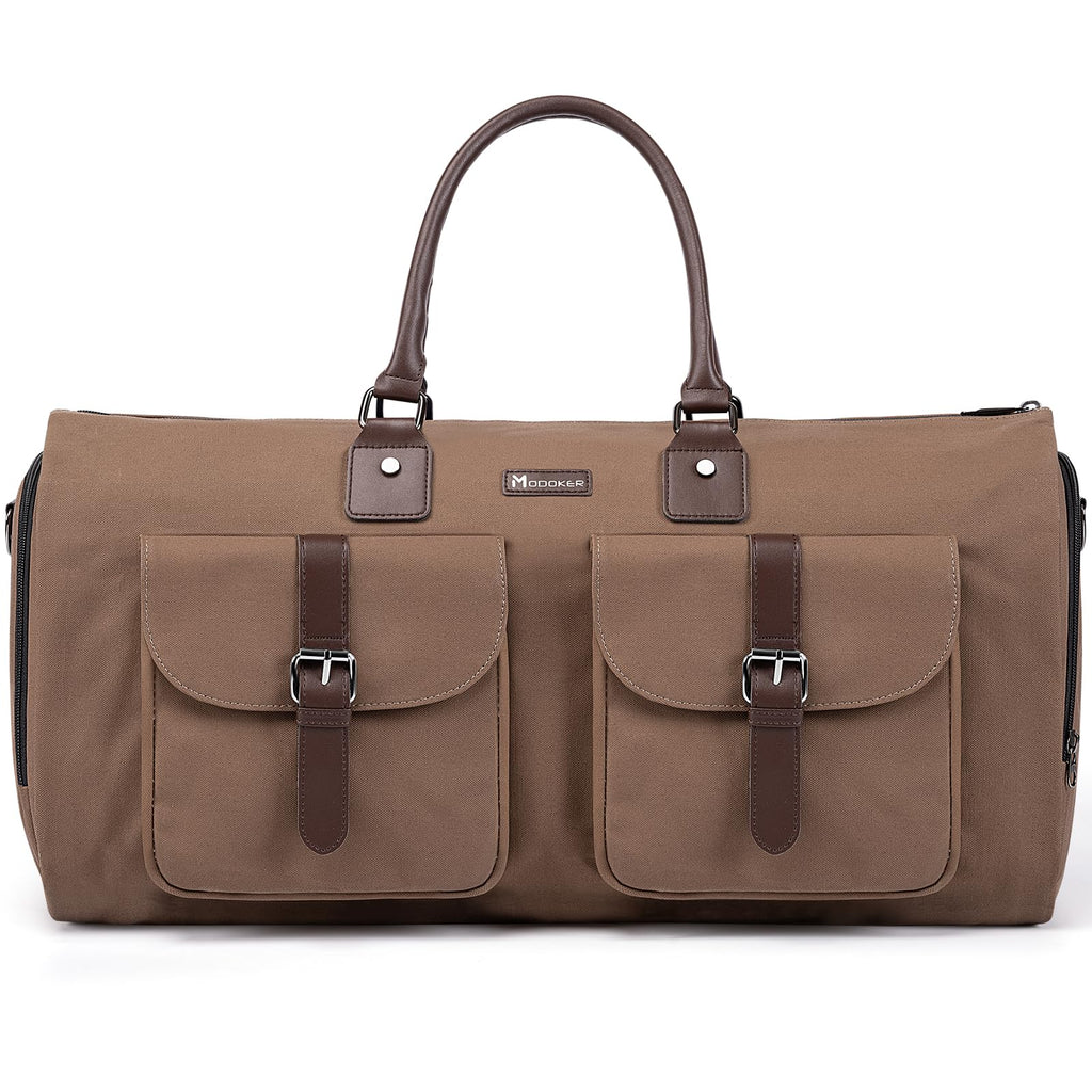 Modoker Convertible Weekender Bag - Canvas Duffle Bags for Travel with Hanging Feature, Brown