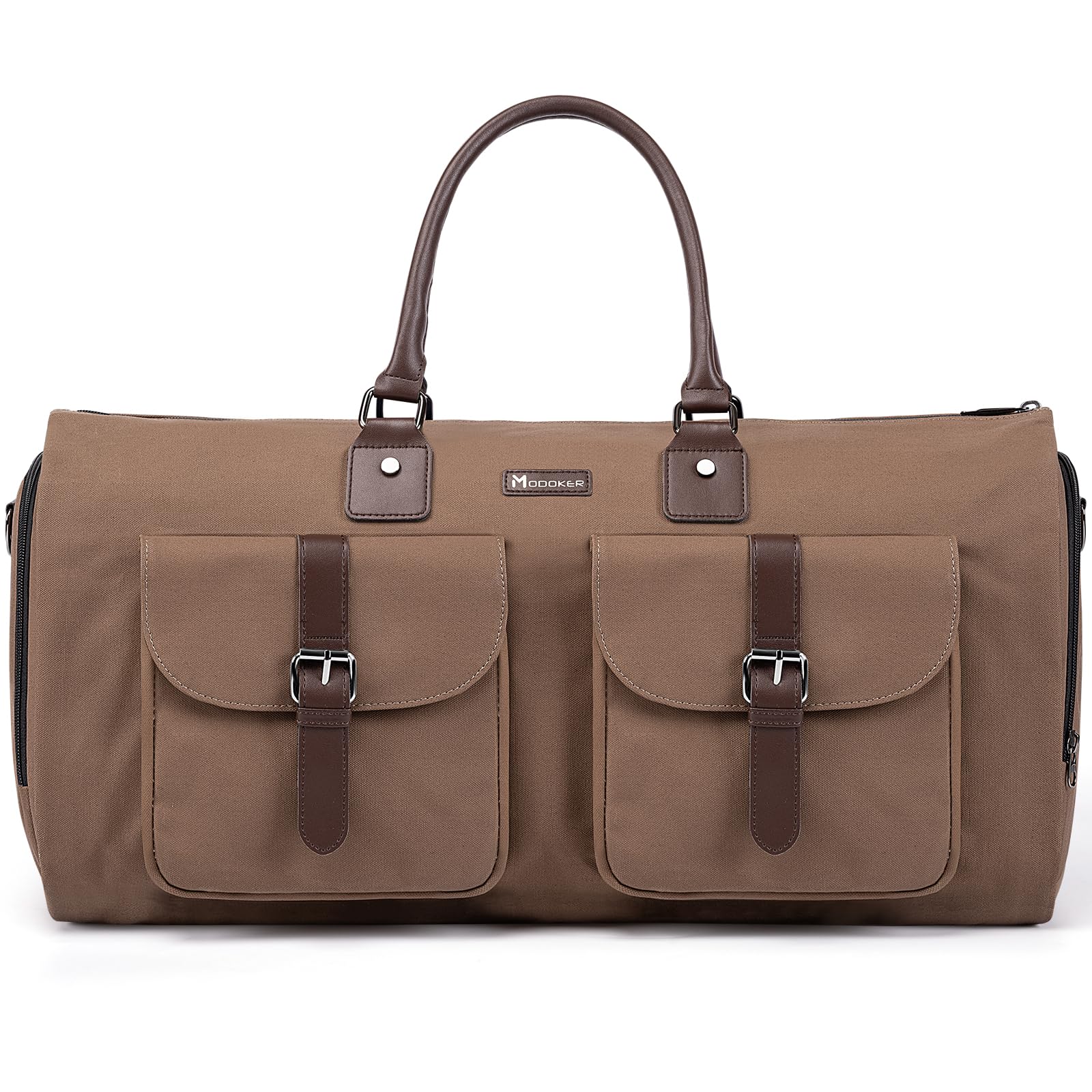 Modoker Convertible Weekender Bag - Canvas Duffle Bags for Travel with Hanging Feature, Brown