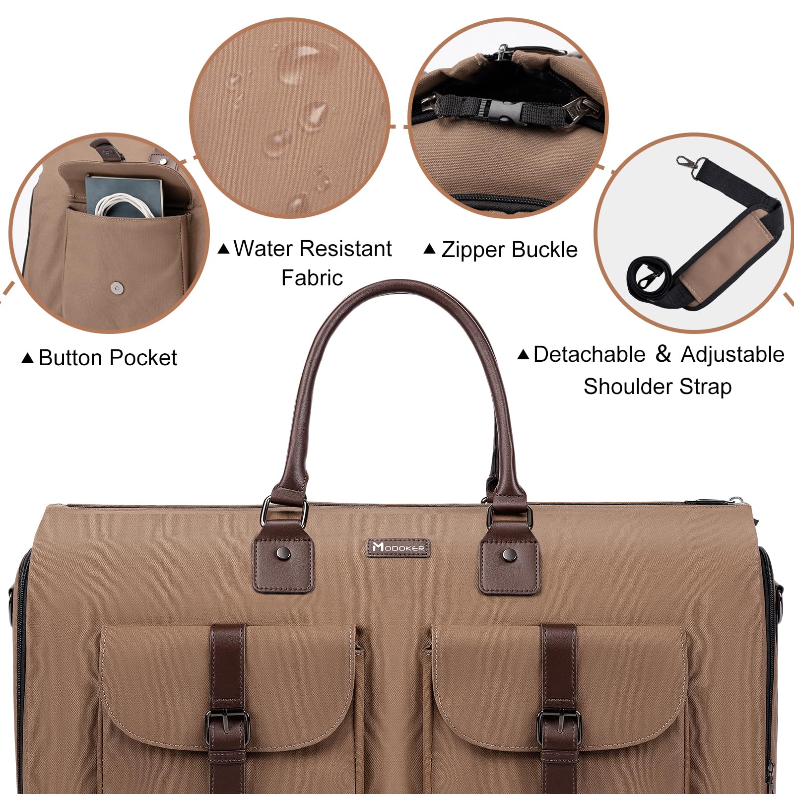 Modoker Convertible Weekender Bag - Canvas Duffle Bags for Travel with Hanging Feature, Brown