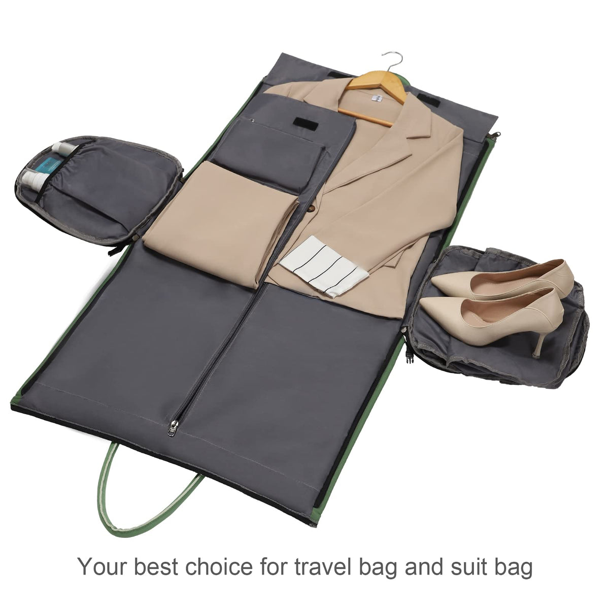 Modoker Eco - Friendly Convertible Garment Bags for Travel, Carry on Garment Duffel Bag for Women Men Weekender - 2 in 1 Hanging Suitcase Suit Travel Bags, Green