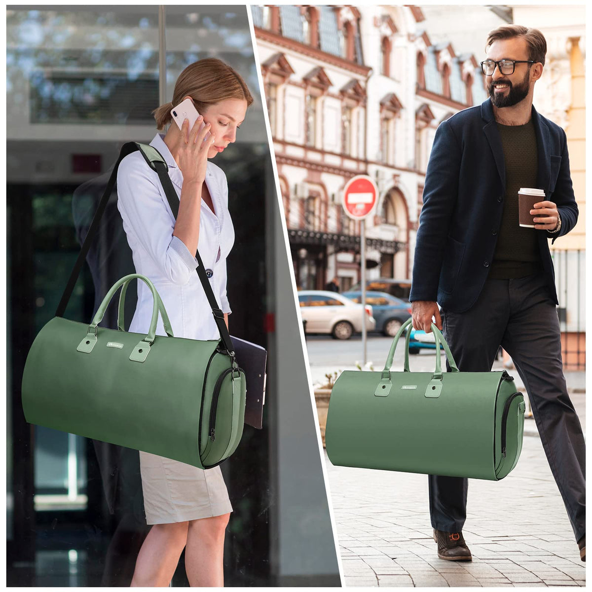 Modoker Eco - Friendly Convertible Garment Bags for Travel, Carry on Garment Duffel Bag for Women Men Weekender - 2 in 1 Hanging Suitcase Suit Travel Bags, Green