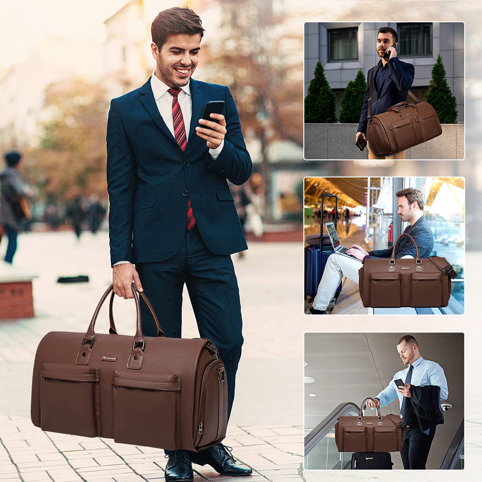 Modoker Garment Bags for Travel Carry on Duffle Bags for Airplane Weekender Suit Bags for Men Travel,2 in 1 Travel Duffel ang Garment Bags for Hanging Clothes,Black