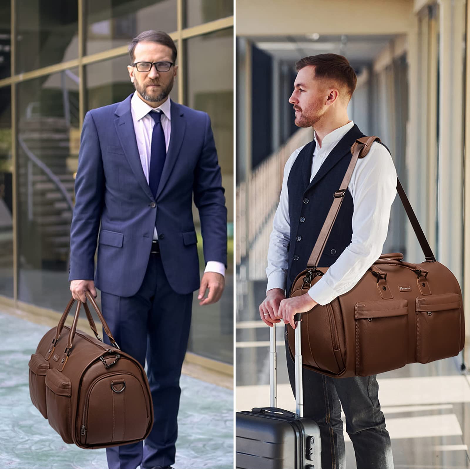 Modoker Garment Bags for Travel Carry on Duffle Bags for Airplane Weekender Suit Bags for Men Travel,2 in 1 Travel Duffel ang Garment Bags for Hanging Clothes,Black