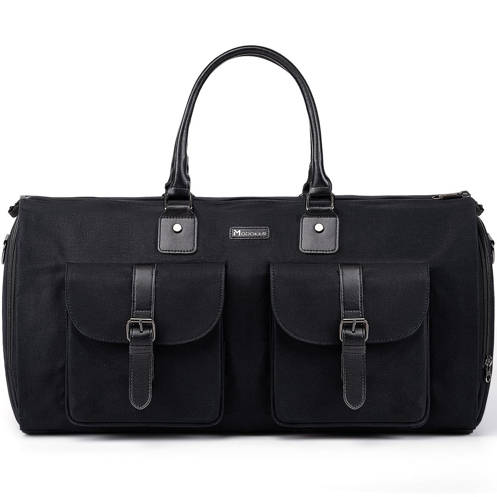 Modoker Garment Convertible Weekender Bag,Carry on Garment Bags for Travel Mens Suit Bag,Canvas Garment Duffle Bag Heavy Duty Overnight Bags for Men Women Hanging Clothes, Black