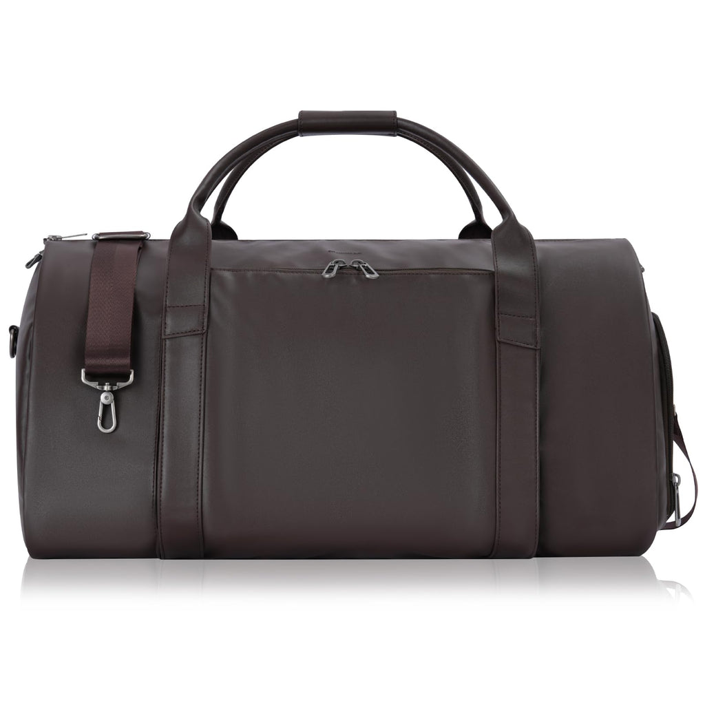Modoker Leather Garment Bag for Travel – 2-in-1 Carry-On Suit Bag & Weekender for Men and Women – Wedding Luggage with Shoe Compartment & Shoulder Strap – Ideal for Business Trips,Brown