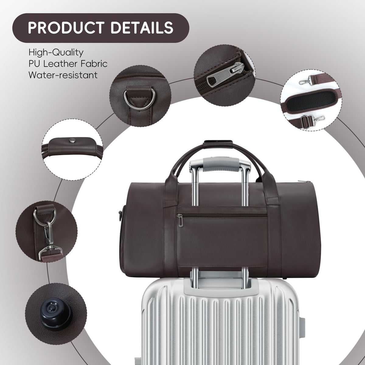 Modoker Leather Garment Bag for Travel – 2 - in - 1 Carry - On Suit Bag & Weekender for Men and Women – Wedding Luggage with Shoe Compartment & Shoulder Strap – Ideal for Business Trips,Brown