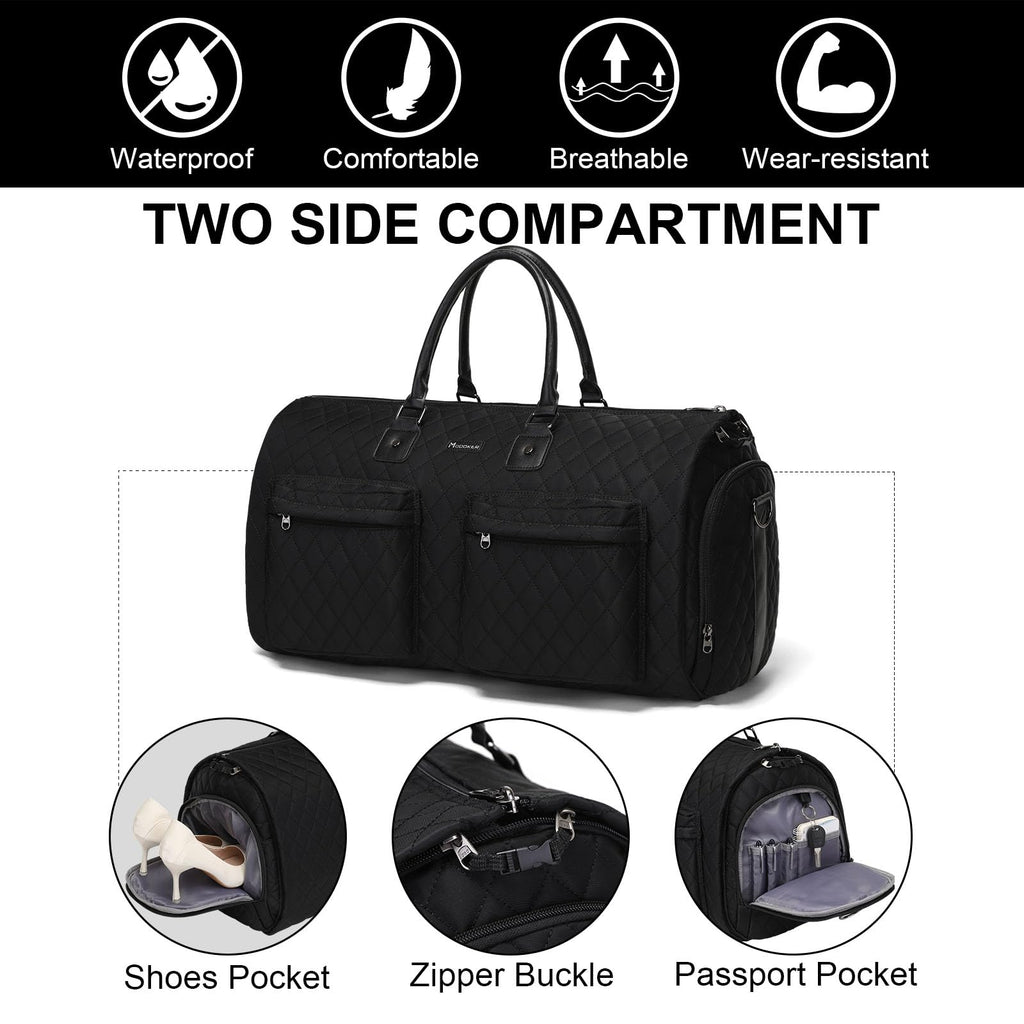 Modoker Rolling Garment Bag for Travel,Womens Convertible Garment Bags with Wheels, Luggage Suit Travel Bags,3 in 1 Carry On Wheeled Duffel Bag,Black