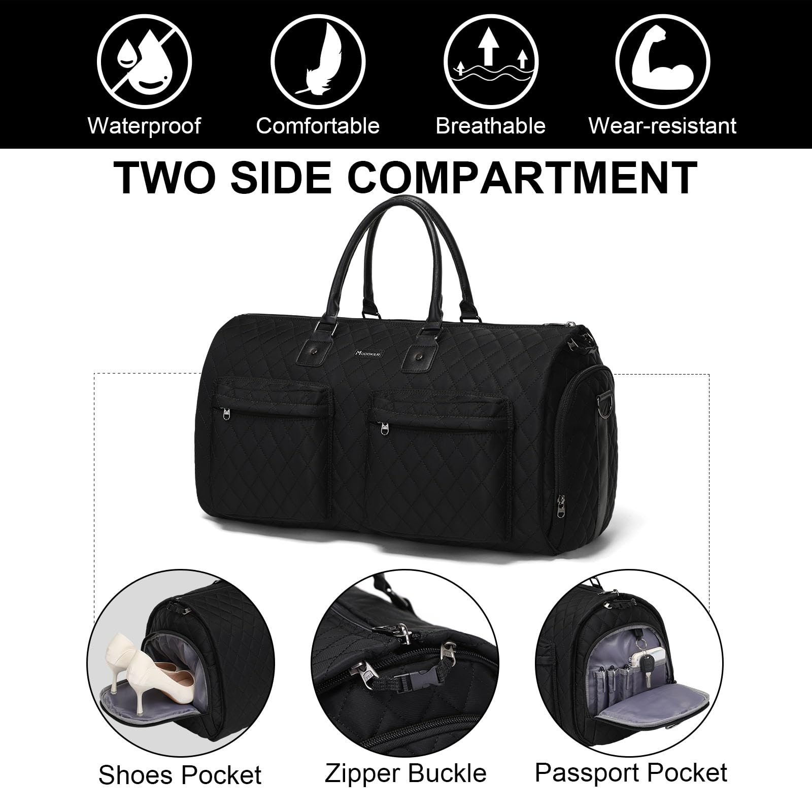 Modoker Rolling Garment Bag for Travel,Womens Convertible Garment Bags with Wheels, Luggage Suit Travel Bags,3 in 1 Carry On Wheeled Duffel Bag,Black