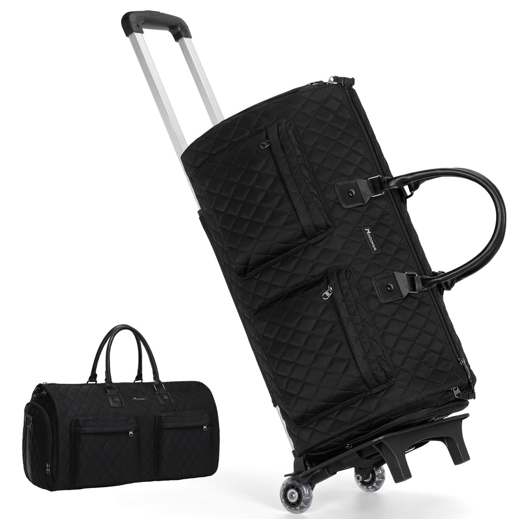 Modoker Rolling Garment Bag for Travel,Womens Convertible Garment Bags with Wheels, Luggage Suit Travel Bags,3 in 1 Carry On Wheeled Duffel Bag,Black