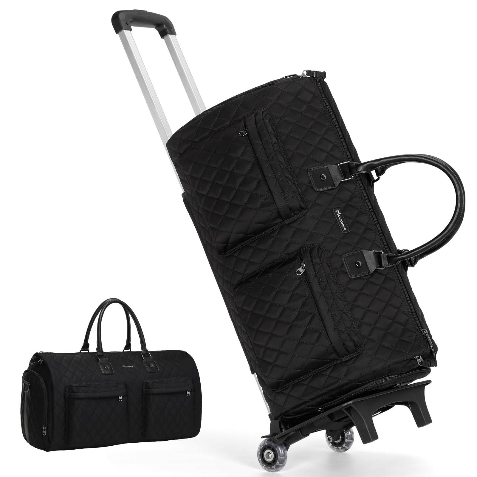 Modoker Rolling Garment Bag for Travel,Womens Convertible Garment Bags with Wheels, Luggage Suit Travel Bags,3 in 1 Carry On Wheeled Duffel Bag,Black