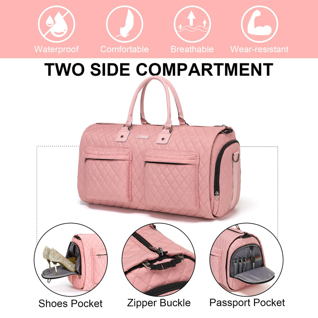 Modoker Rolling Garment Bag for Travel,Womens Convertible Garment Bags with Wheels, Luggage Suit Travel Bags,3 in 1 Carry On Wheeled Duffel Bag,Pink