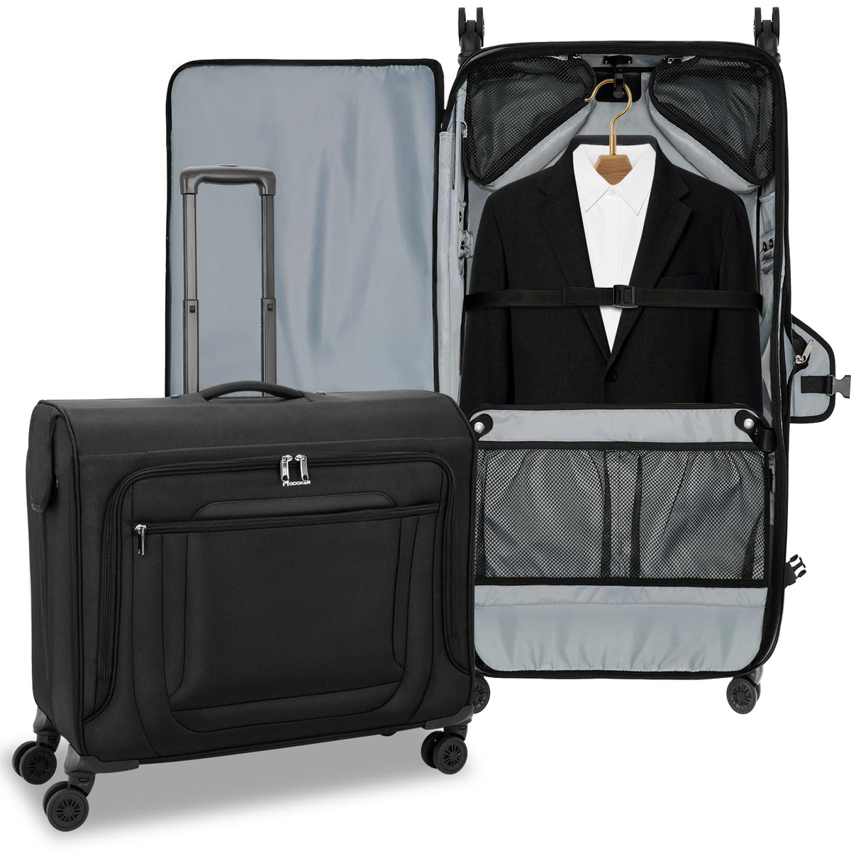 Modoker Rolling Garment Bag With Wheels, Large SoftSided Spinner Luggage for Travel, Convertible Hanging Suitcase For Men Women,Garment Bag With Laptop Compartment,Suit Bag,Black