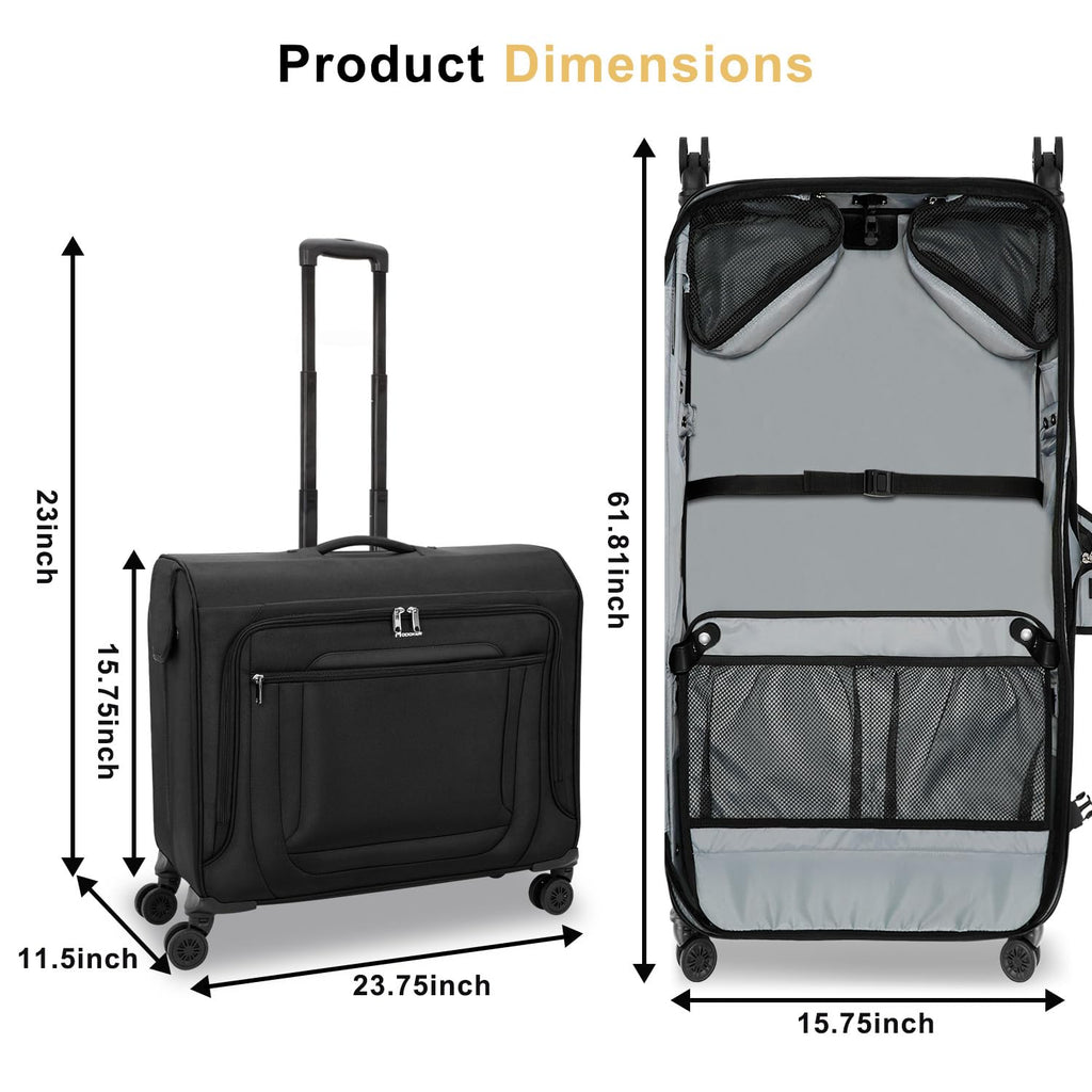Modoker Rolling Garment Bag With Wheels, Large SoftSided Spinner Luggage for Travel, Convertible Hanging Suitcase For Men Women,Garment Bag With Laptop Compartment,Suit Bag,Black