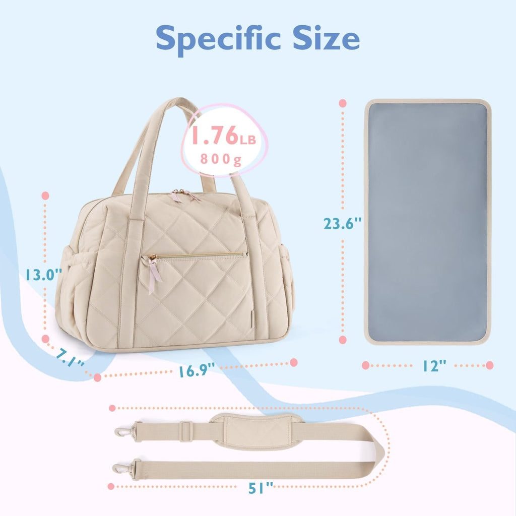 mommore Diaper Bag Tote Large Expandable Baby Travel Tote for 2 Kids Twins, Quilted Hospital Bag for Mom, Weekender