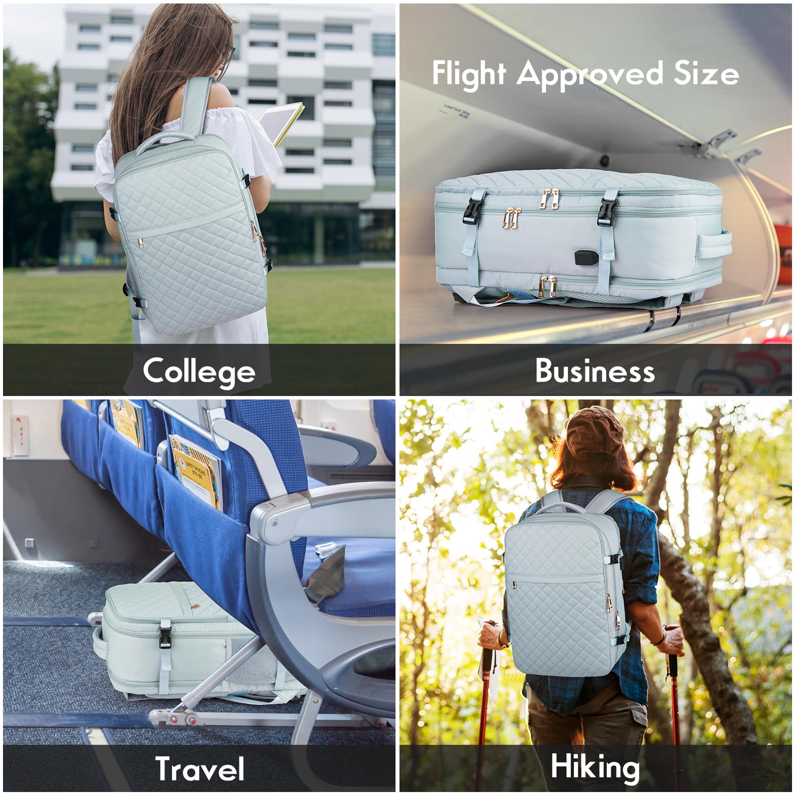 MOMUVO Large Travel Backpack Women, Flight Approved Carry On Backpack, Water Resistant Anti - Theft Large Casual Daypack Fit 17 Inch Laptop with USB Charging Port, Blue