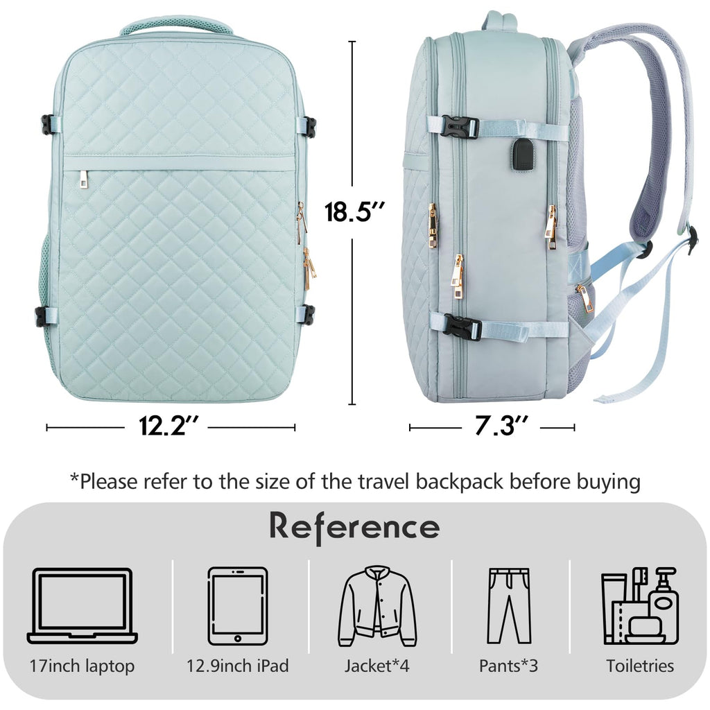 MOMUVO Large Travel Backpack Women, Flight Approved Carry On Backpack, Water Resistant Anti - Theft Large Casual Daypack Fit 17 Inch Laptop with USB Charging Port, Blue