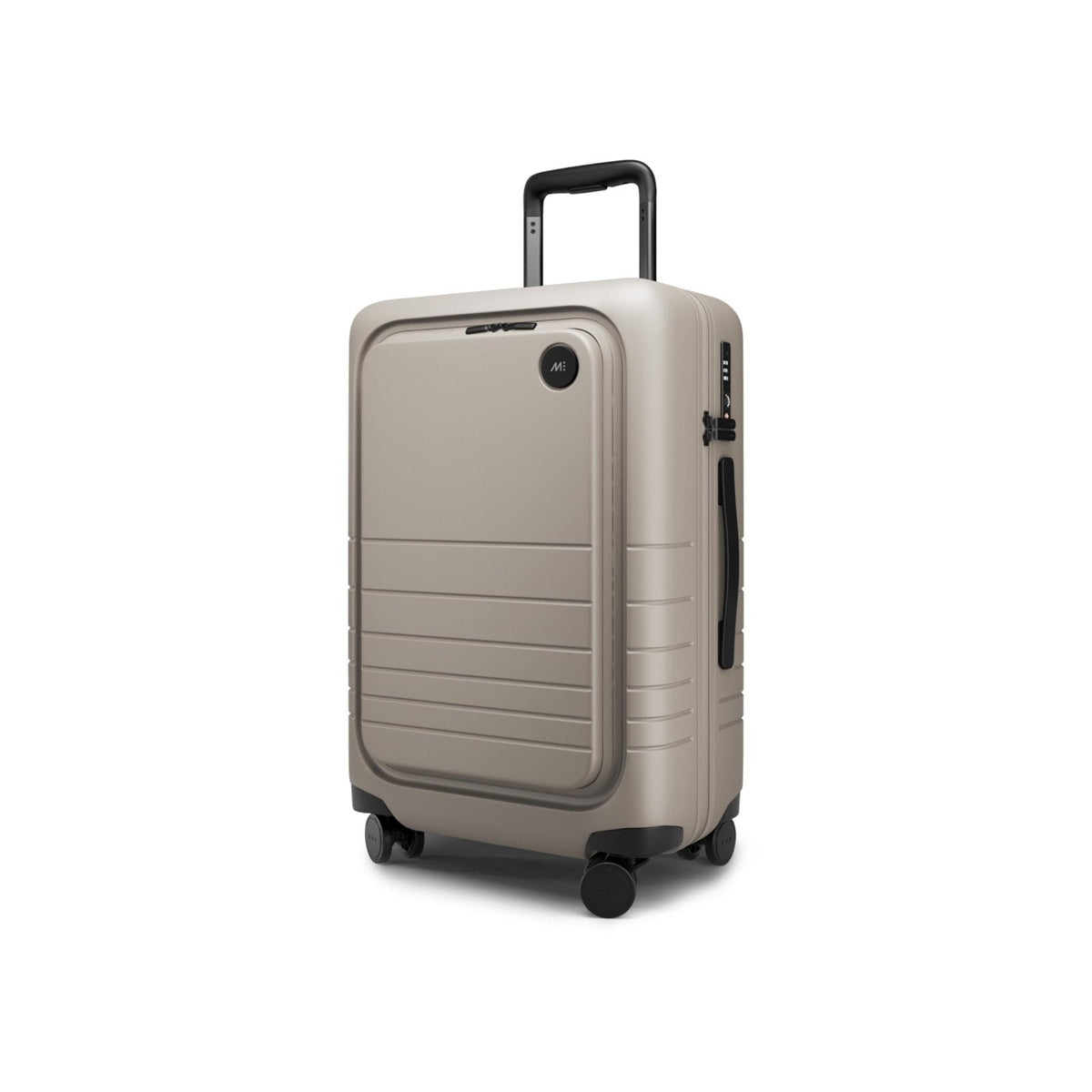 Monos Carry-On Pro Plus Luggage (23"), Hardside Spinner Suitcase with TSA Lock & Front Pocket, Airline Approved, Desert Taupe, Beige