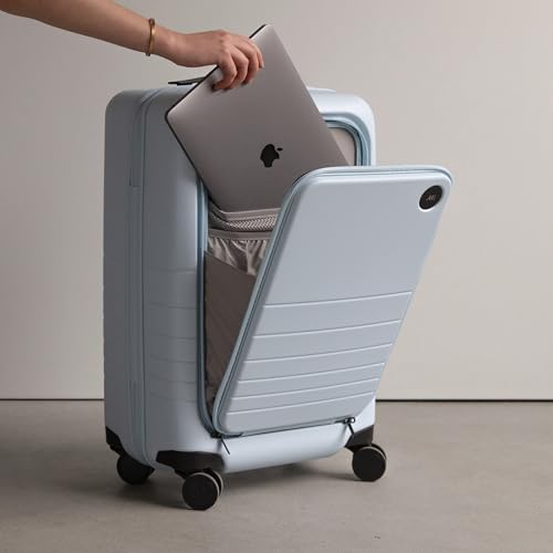 Monos Carry-On Pro Plus Luggage 23 Inch – Hardside Spinner Suitcase with TSA Lock & Laptop Front Pocket | Airline Approved, 42L Polycarbonate Rolling Carry On | Fits 16" Laptop | Terrazzo, White