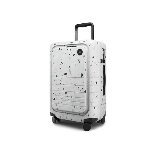 Monos Carry-On Pro Plus Luggage 23 Inch – Hardside Spinner Suitcase with TSA Lock & Laptop Front Pocket | Airline Approved, 42L Polycarbonate Rolling Carry On | Fits 16" Laptop | Terrazzo, White