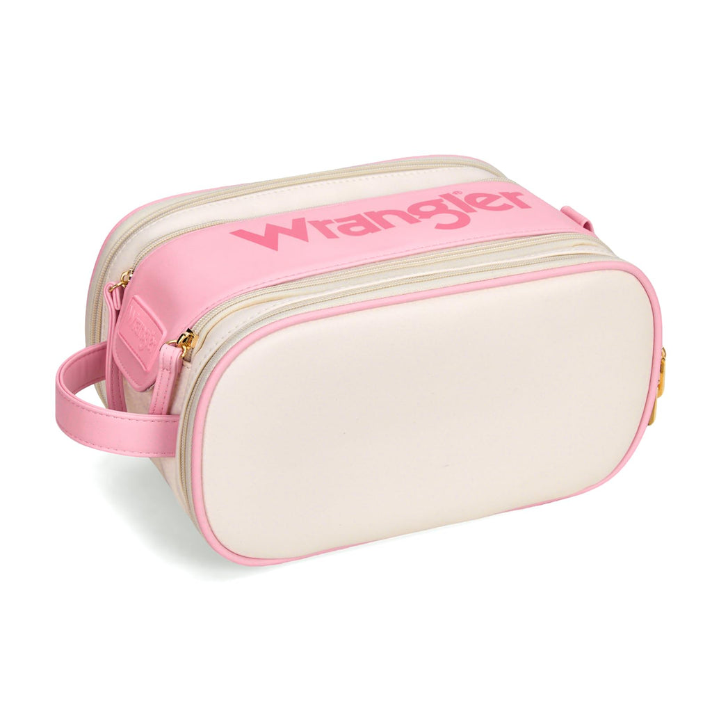Montana West X Wrangler Large Makeup Bag Travel Toiletry Bag Portable Cosmetic Bag Make Up Organizer with Divider and Handle for Women