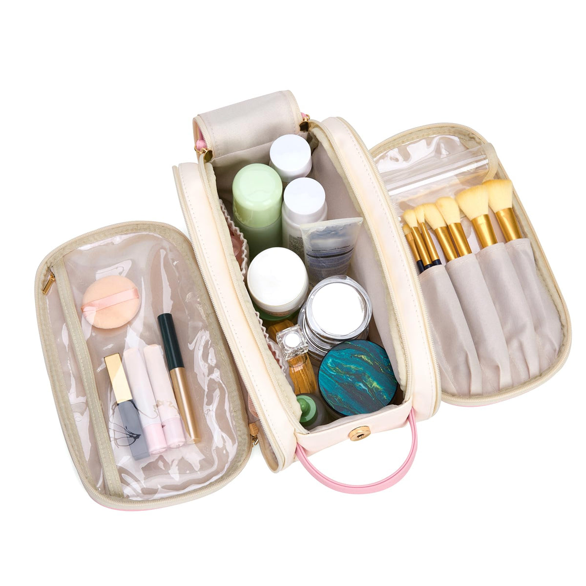 Montana West X Wrangler Large Makeup Bag Travel Toiletry Bag Portable Cosmetic Bag Make Up Organizer with Divider and Handle for Women