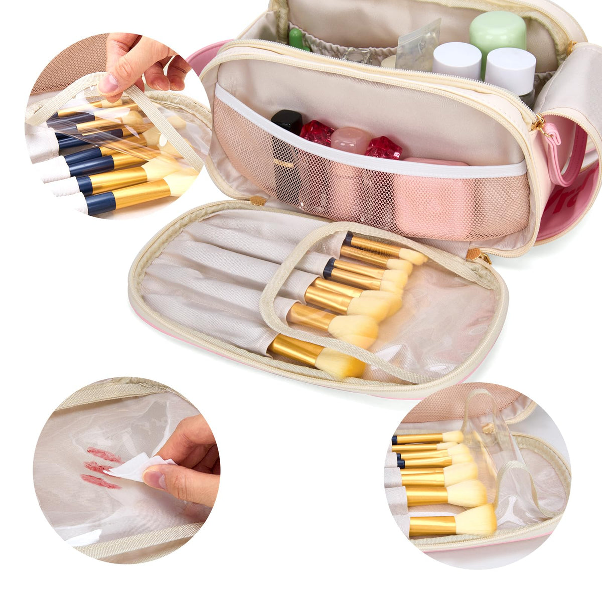 Montana West X Wrangler Large Makeup Bag Travel Toiletry Bag Portable Cosmetic Bag Make Up Organizer with Divider and Handle for Women