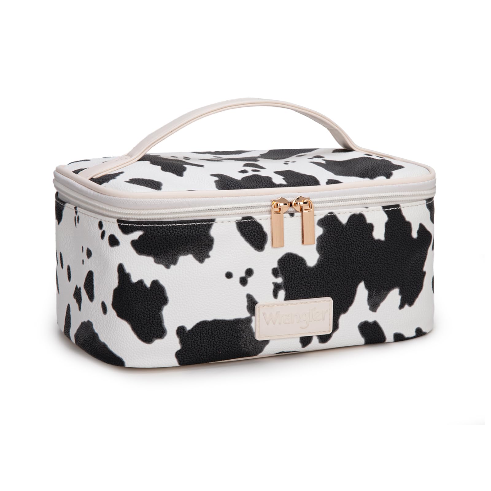 Montana West X Wrangler Travel Makeup Bag 2pcs Set Large Cosmetic Bag with Makeup Brush Holder Portable Make Up Organizer Cute Toiletry Bag with Divider and Handle for Women