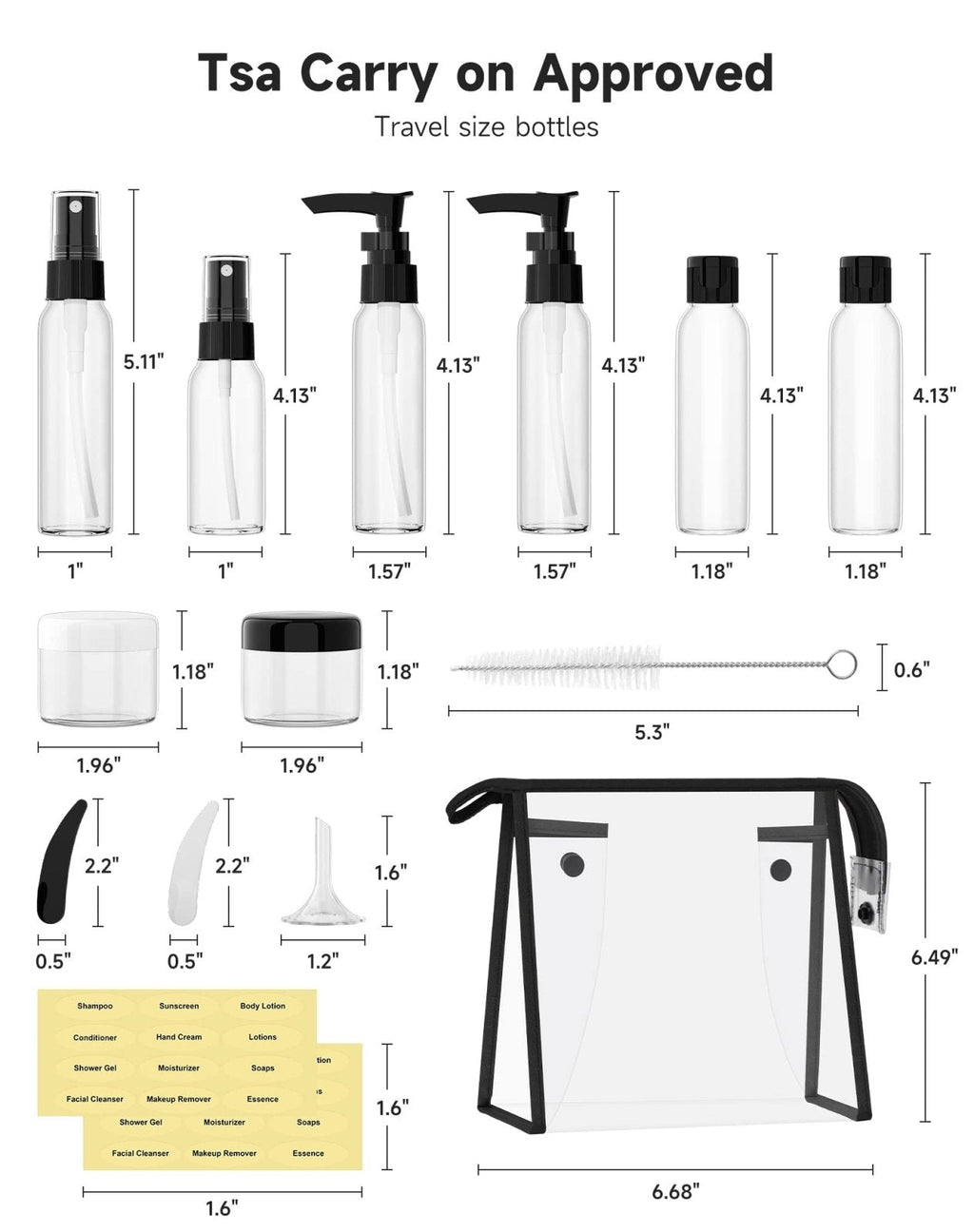 Morfone Travel Bottles Kits - TSA Approved Travelling Size Containers for Toiletries Leak Proof Refillable Liquid Travel Essentials with Toiletry Bag for Cosmetic Shampoo Conditioner Lotion