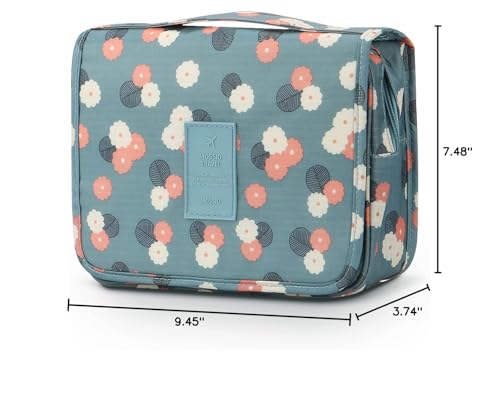 Mossio Hanging Toiletry Bag - Large Cosmetic Makeup Travel Organizer for Men & Women with Sturdy Hook (Blue Flowers)