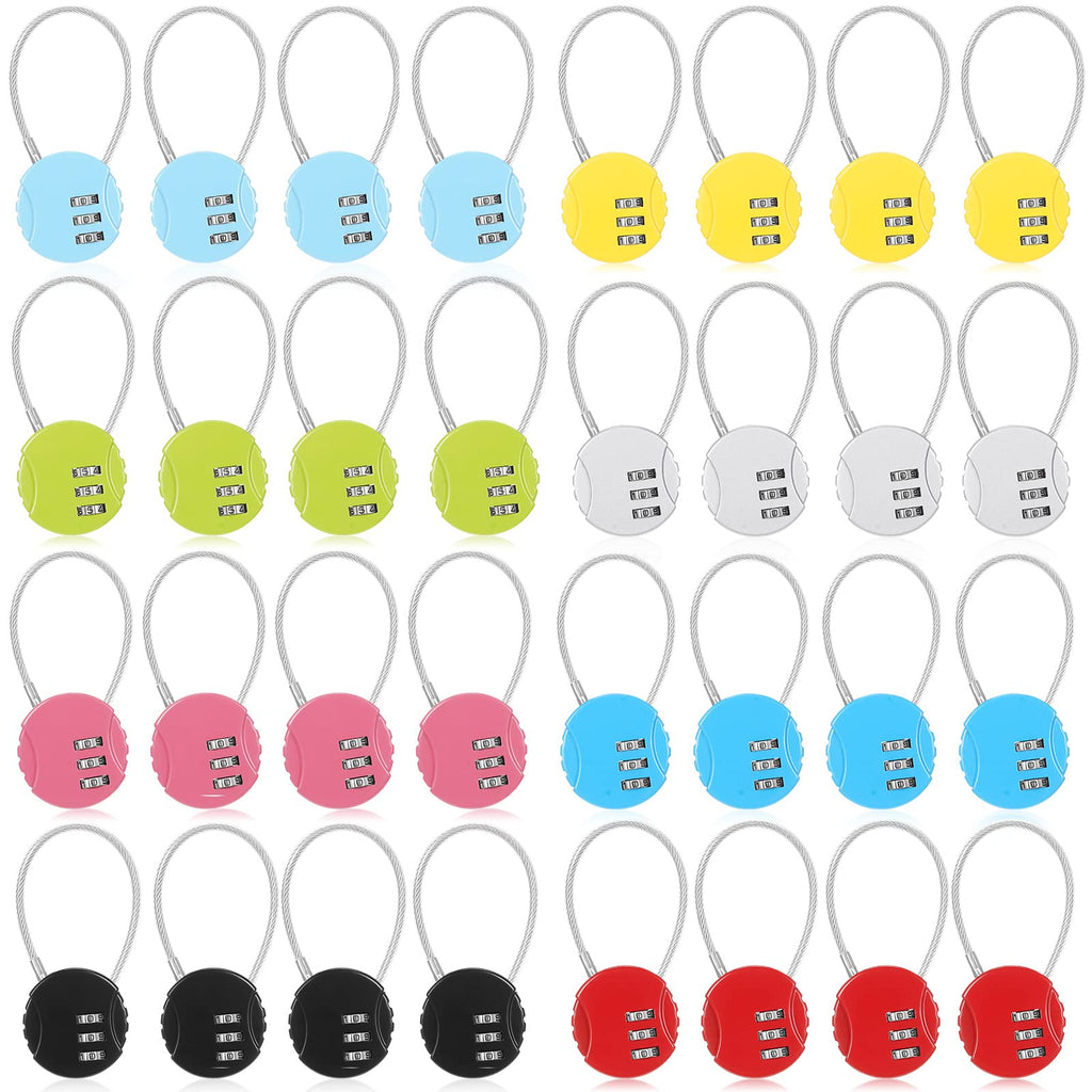 Moxweyeni 32 Pack Combination Wire Lock 3 Digit Small Combo Luggage Number Cable Padlock Outdoor Waterproof Resettable Lock for School Gym Locker Travel Backpack Suitcase Storage (Assorted Color)