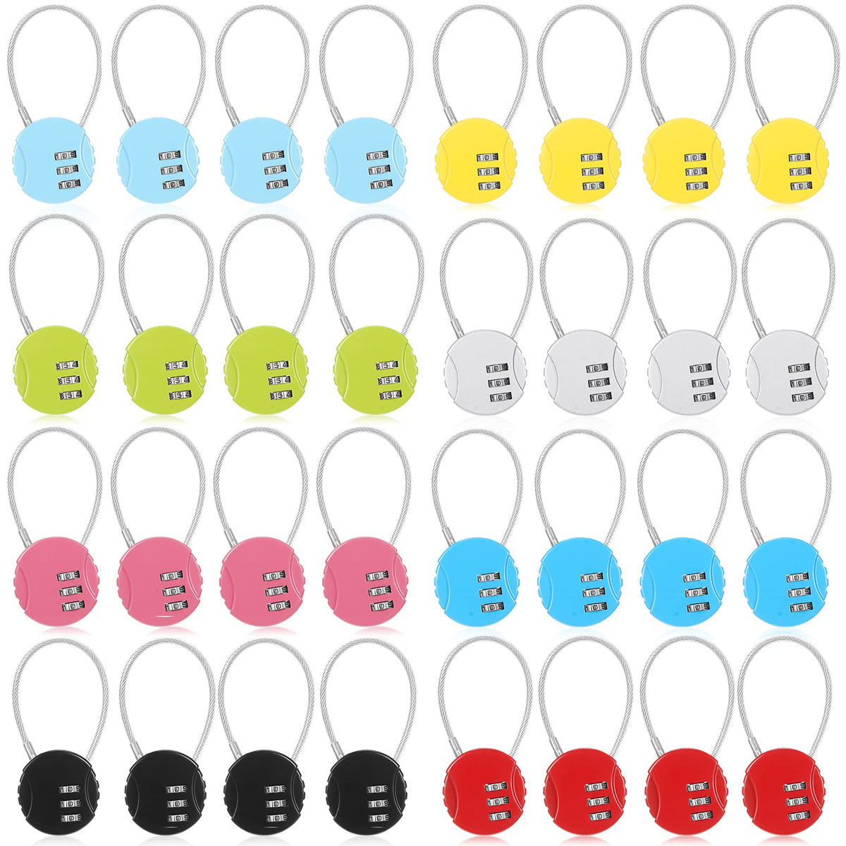 Moxweyeni 32 Pack Combination Wire Lock 3 Digit Small Combo Luggage Number Cable Padlock Outdoor Waterproof Resettable Lock for School Gym Locker Travel Backpack Suitcase Storage (Assorted Color)