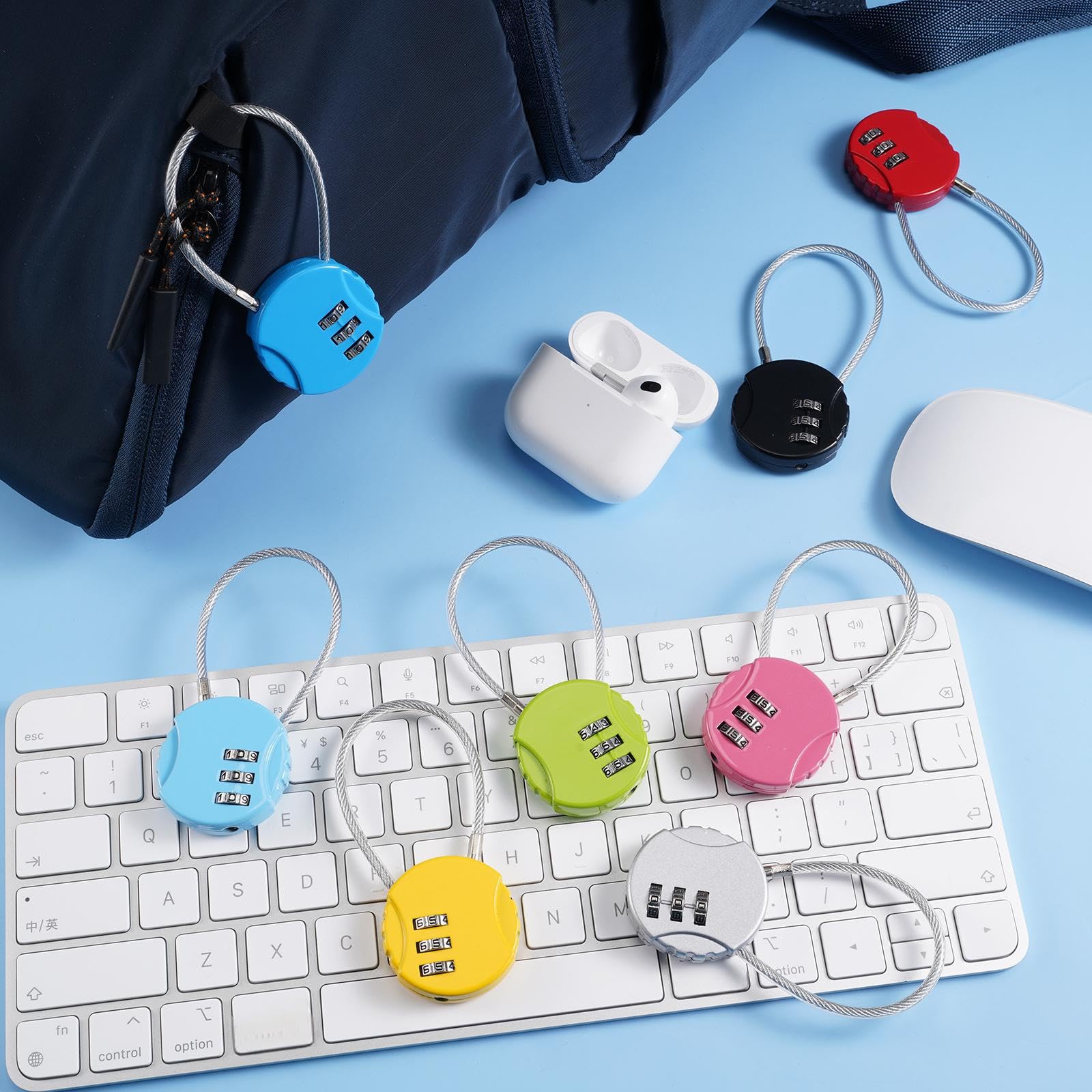 Moxweyeni 8 Pack Combination Wire Lock 3 Digit Small Combo Luggage Number Cable Padlock Outdoor Waterproof Resettable Lock for School Gym Locker Travel Backpack Suitcase Storage (Multi Color)