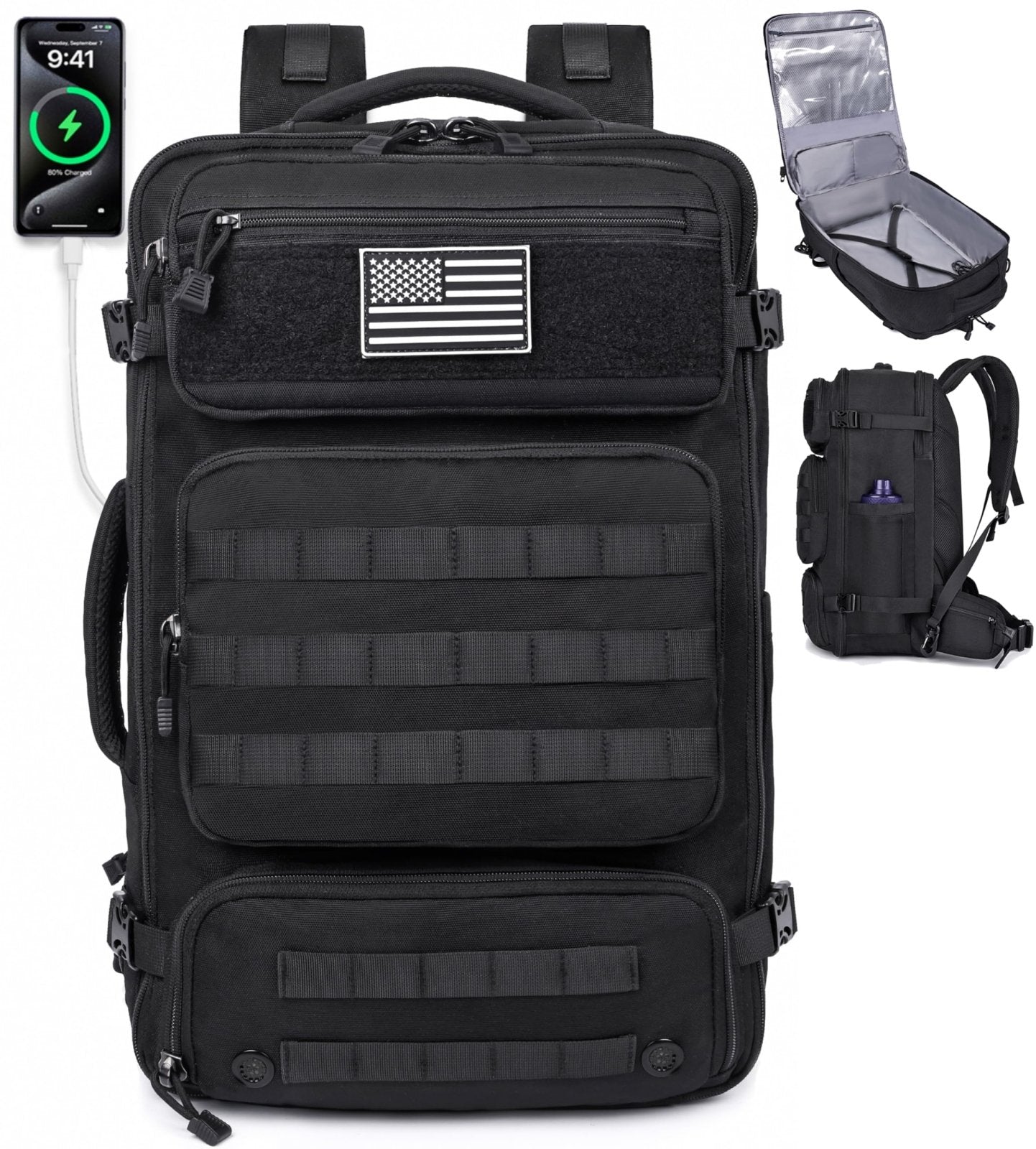 MOZETO Travel Backpack for Men 40L TSA Approved Carry On Backpack with USB Charging Port Durable Water-resistant Convertible Duffle Luggage Bag Large Weekender Bag Daypack Fits 17.3 Inch Laptop