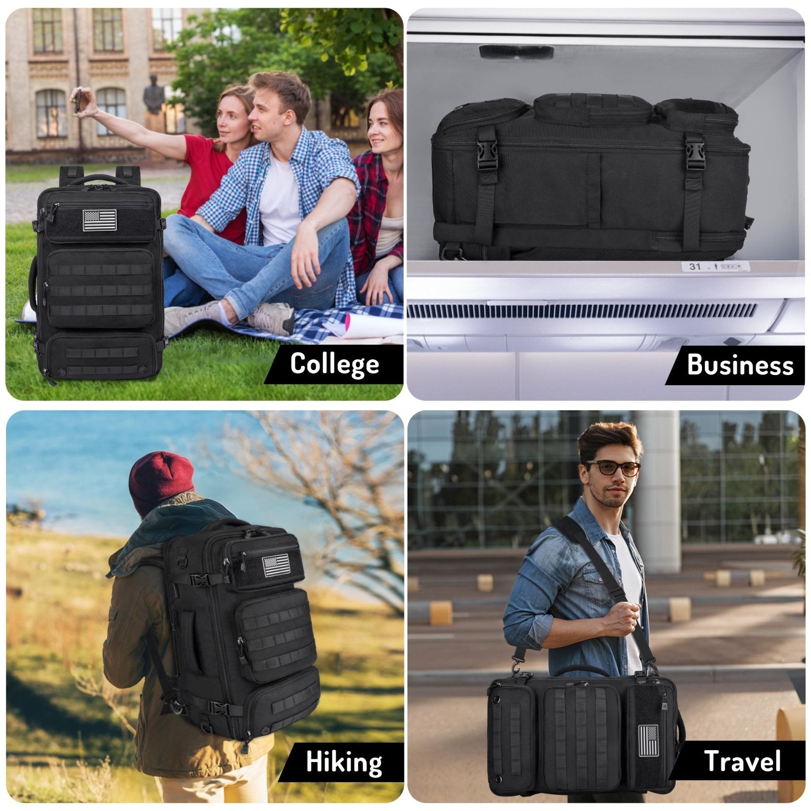 MOZETO Travel Backpack for Men 40L TSA Approved Carry On Backpack with USB Charging Port Durable Water - resistant Convertible Duffle Luggage Bag Large Weekender Bag Daypack Fits 17.3 Inch Laptop