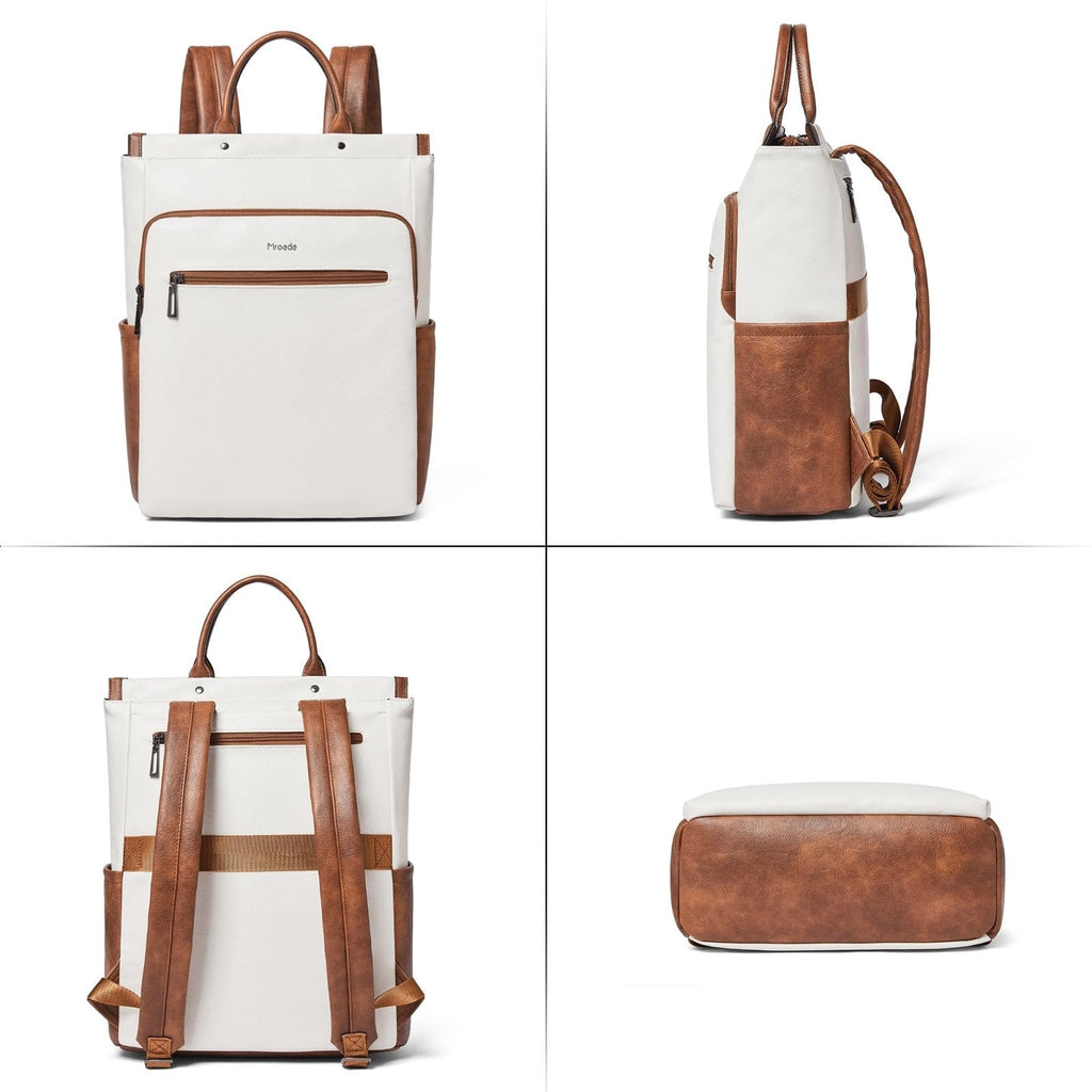 Mroede Leather Laptop Backpack for Women, Travel Backpack Purse Fits 15.6 Inch Laptop, Casual Daypack with Laptop Compartment for Teachers College Work Business Nurse Weekender, Beige Brown