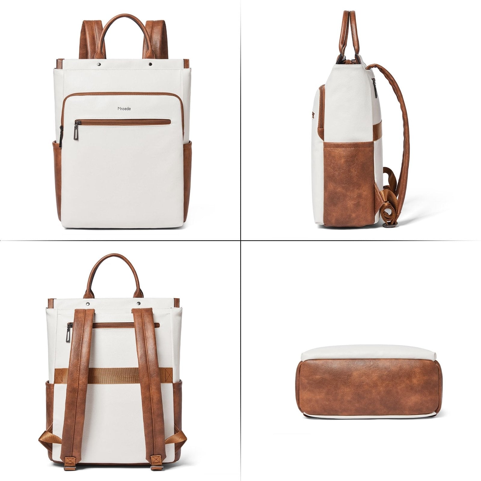 Mroede Leather Laptop Backpack for Women, Travel Backpack Purse Fits 15.6 Inch Laptop, Casual Daypack with Laptop Compartment for Teachers College Work Business Nurse Weekender, Beige Brown
