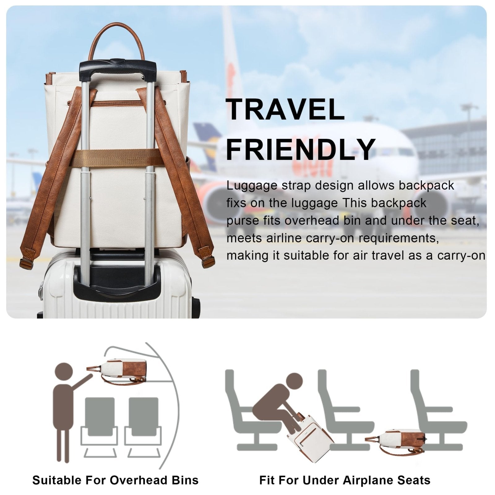 Mroede Leather Laptop Backpack for Women, Travel Backpack Purse Fits 15.6 Inch Laptop, Casual Daypack with Laptop Compartment for Teachers College Work Business Nurse Weekender, Beige Brown