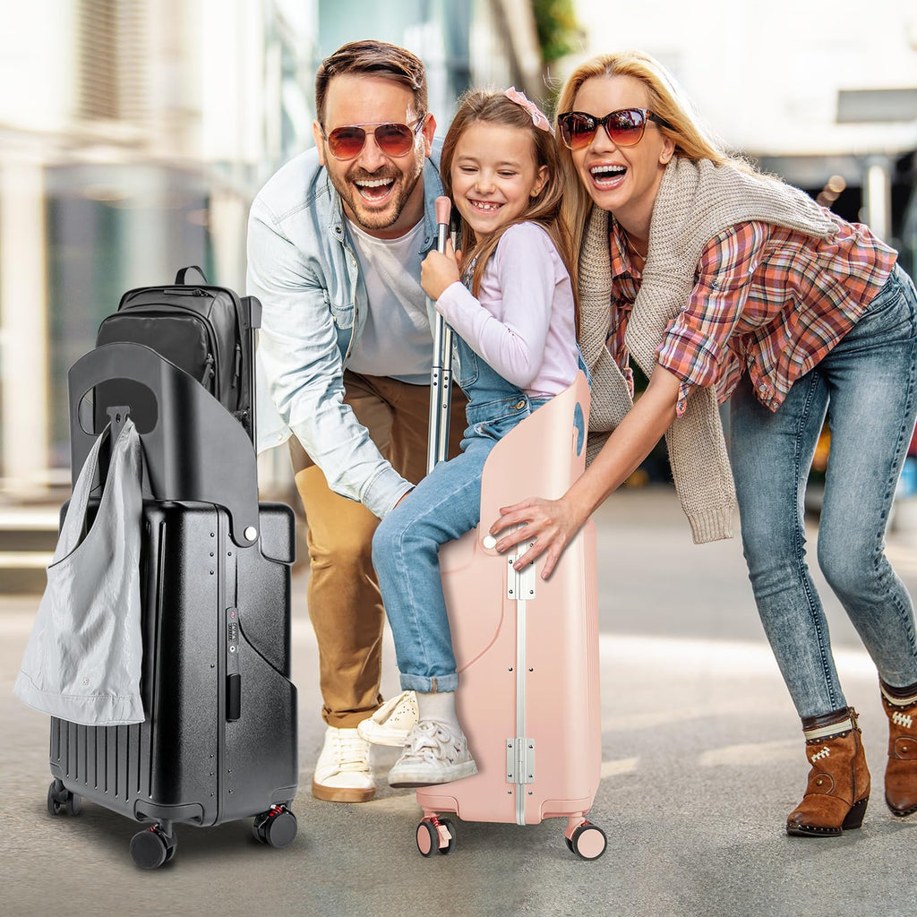 MRPLUM Ride On Luggage with Seat&Seat Belt,Hard Shell Lightweight Rolling Spinner Wheels Travel Luggage with TSA Lock,20 inch,Pink